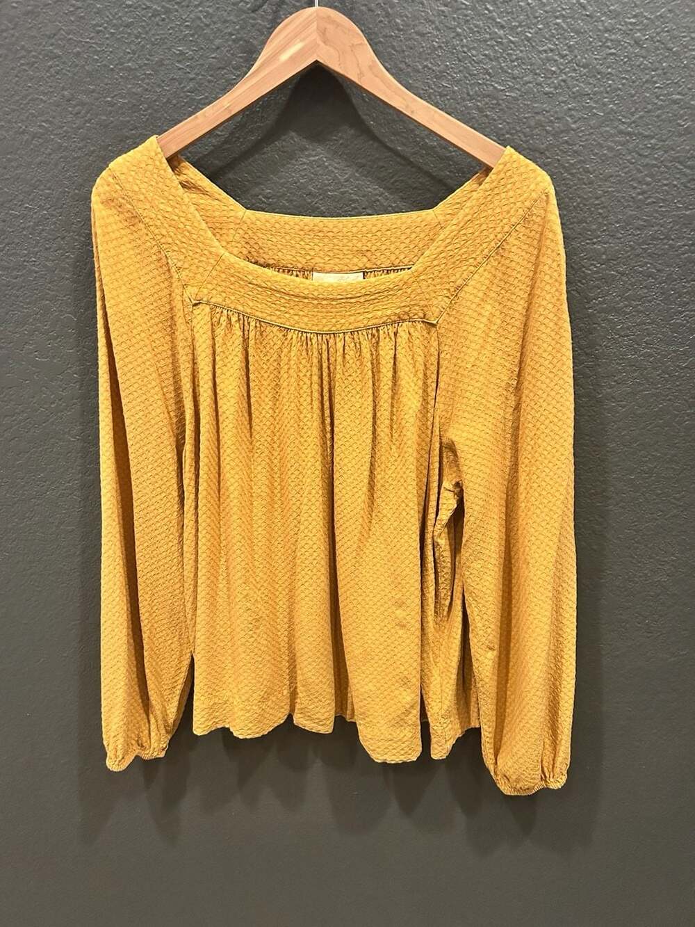 Universal Thread Mustard Yellow Square Neck Textured Long Sleeve Blouse Size XXL